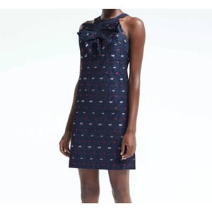 Banana Republic Womens Dress Jacquard Embroidered Bows Pleated Sz 0